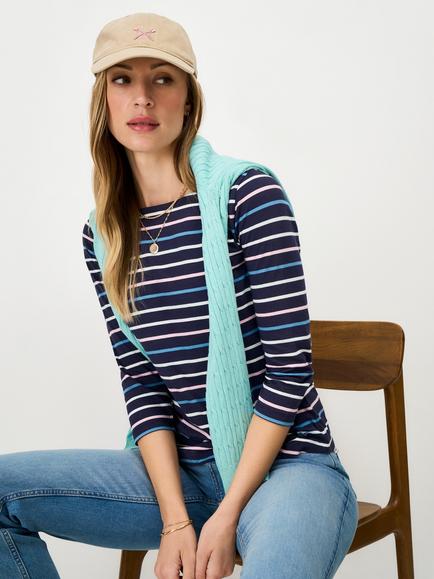 Crew Clothing Essential Breton Stripe Top, Blue/Multi