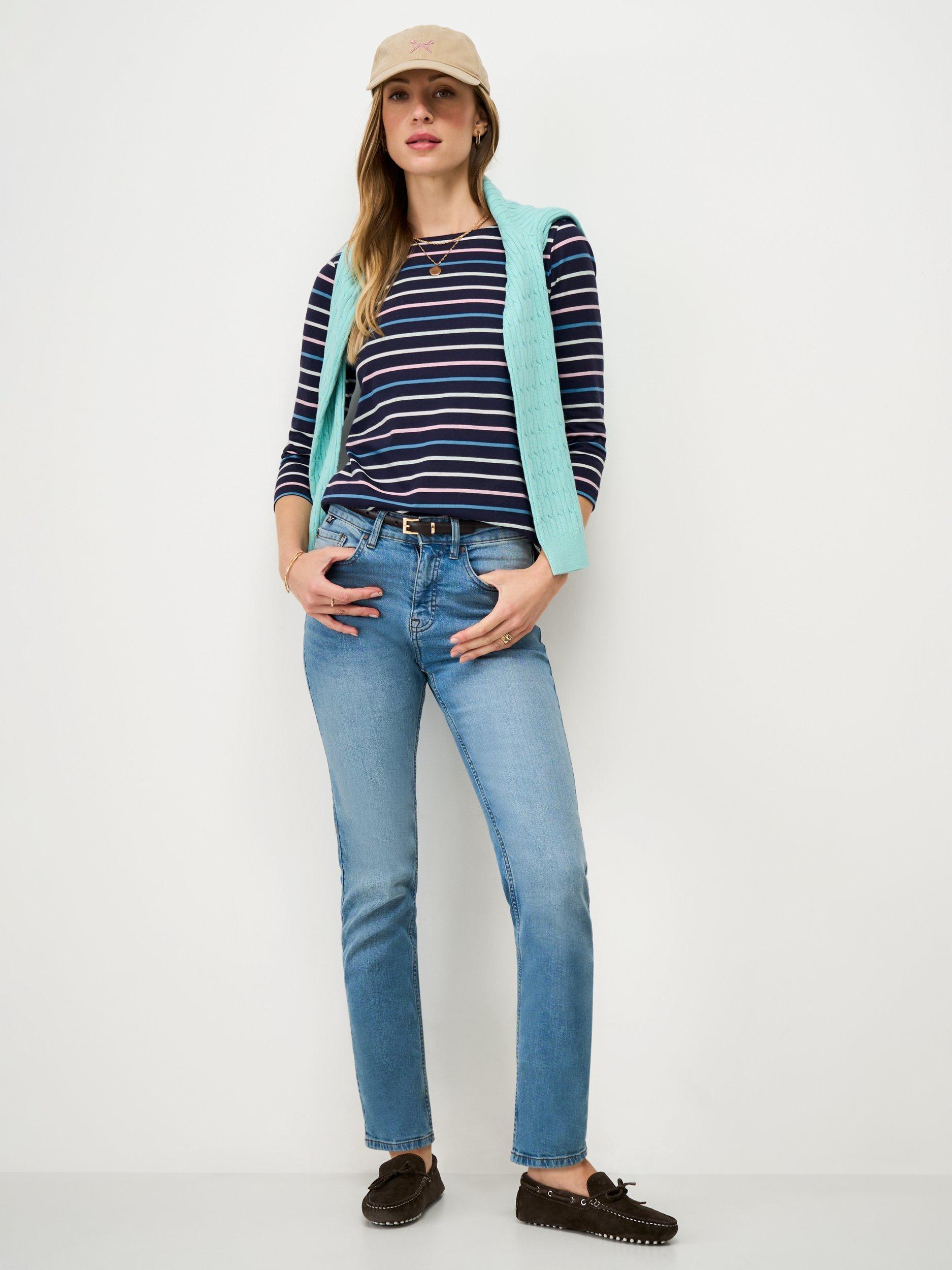 Product image 3 of 5, which shows Crew Clothing Essential Breton Stripe Top, Blue/Multi, 8