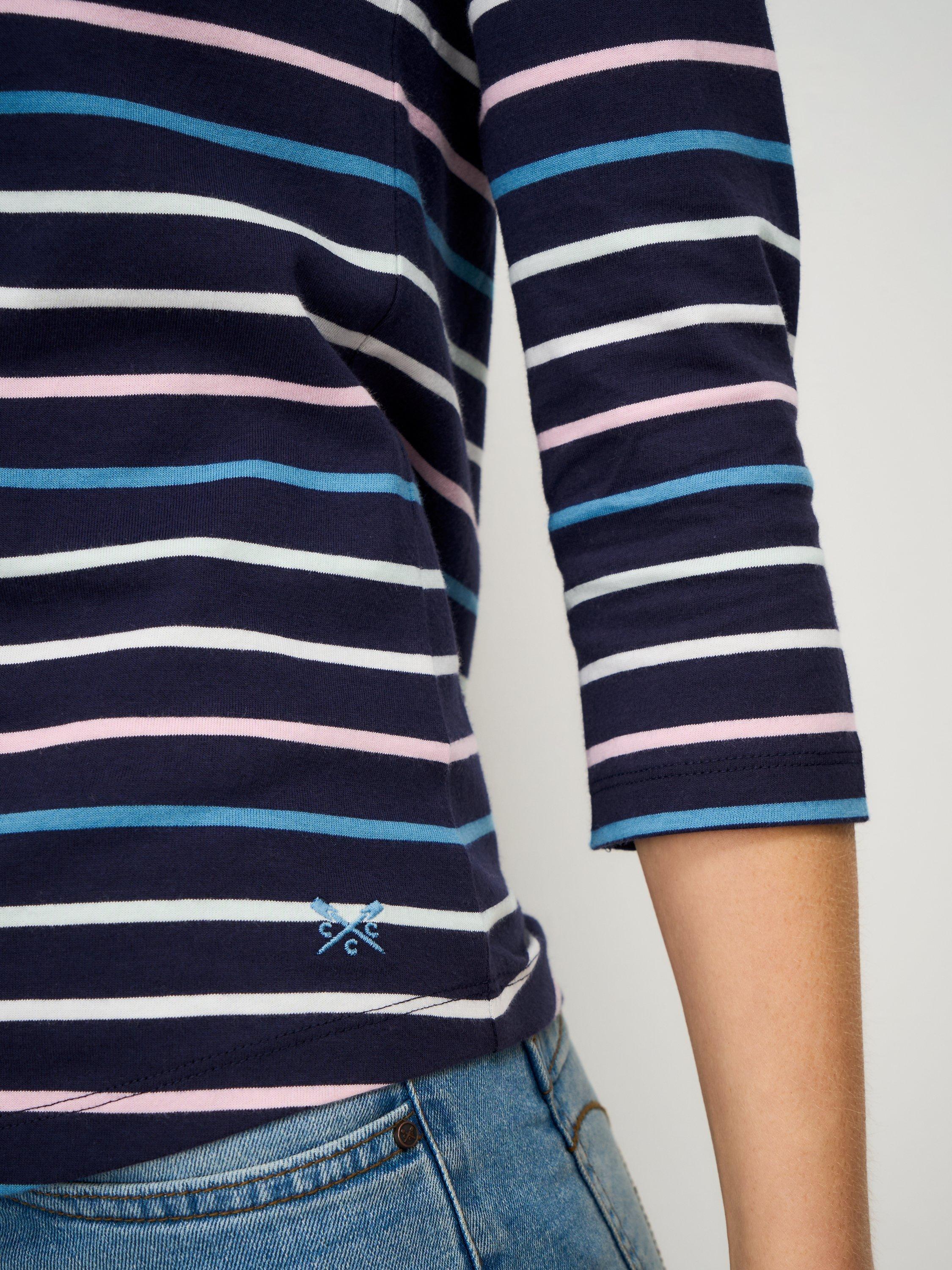 Product image 4 of 5, which shows Crew Clothing Essential Breton Stripe Top, Blue/Multi, 8