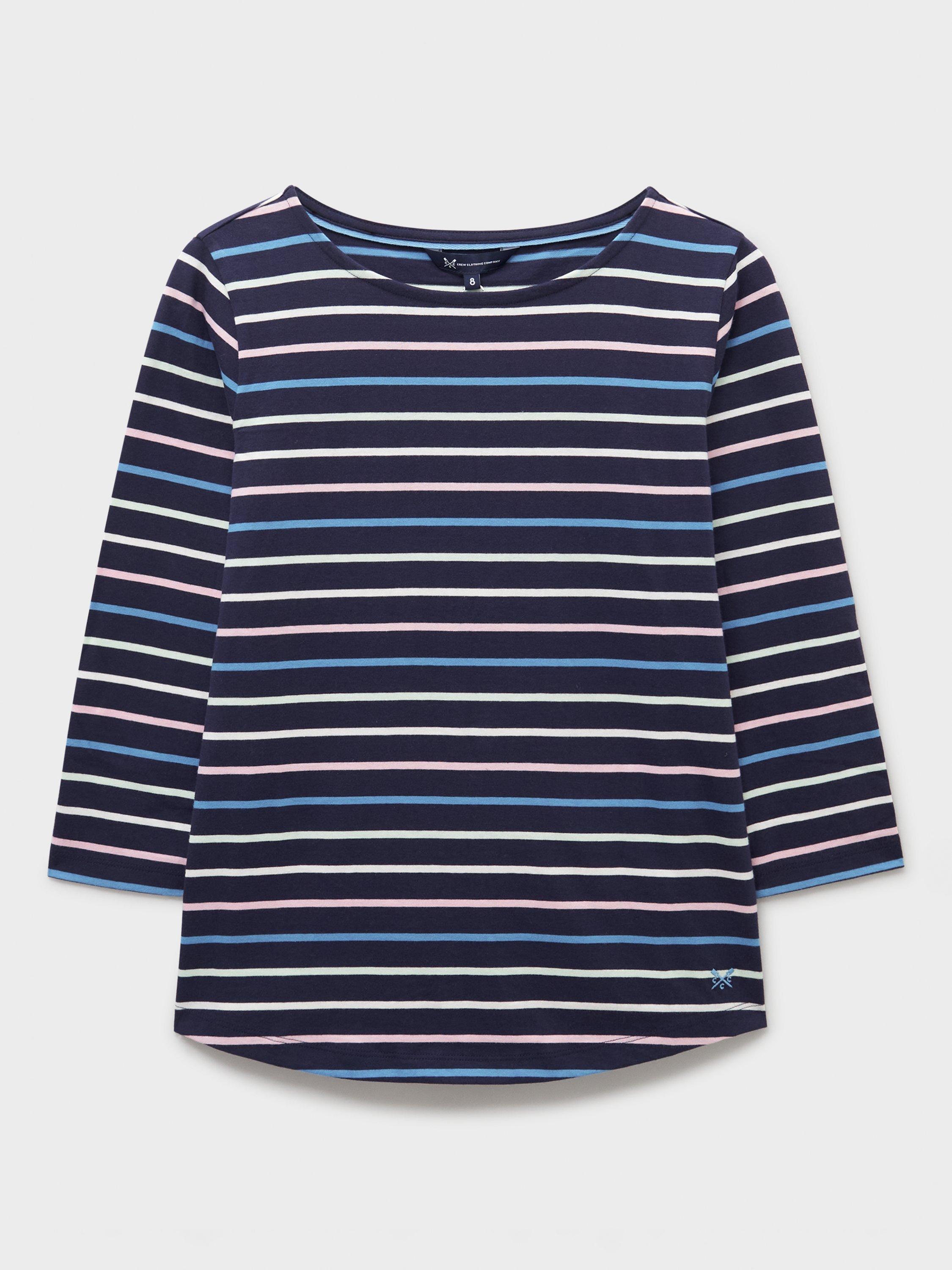 Product image 5 of 5, which shows Crew Clothing Essential Breton Stripe Top, Blue/Multi, 8