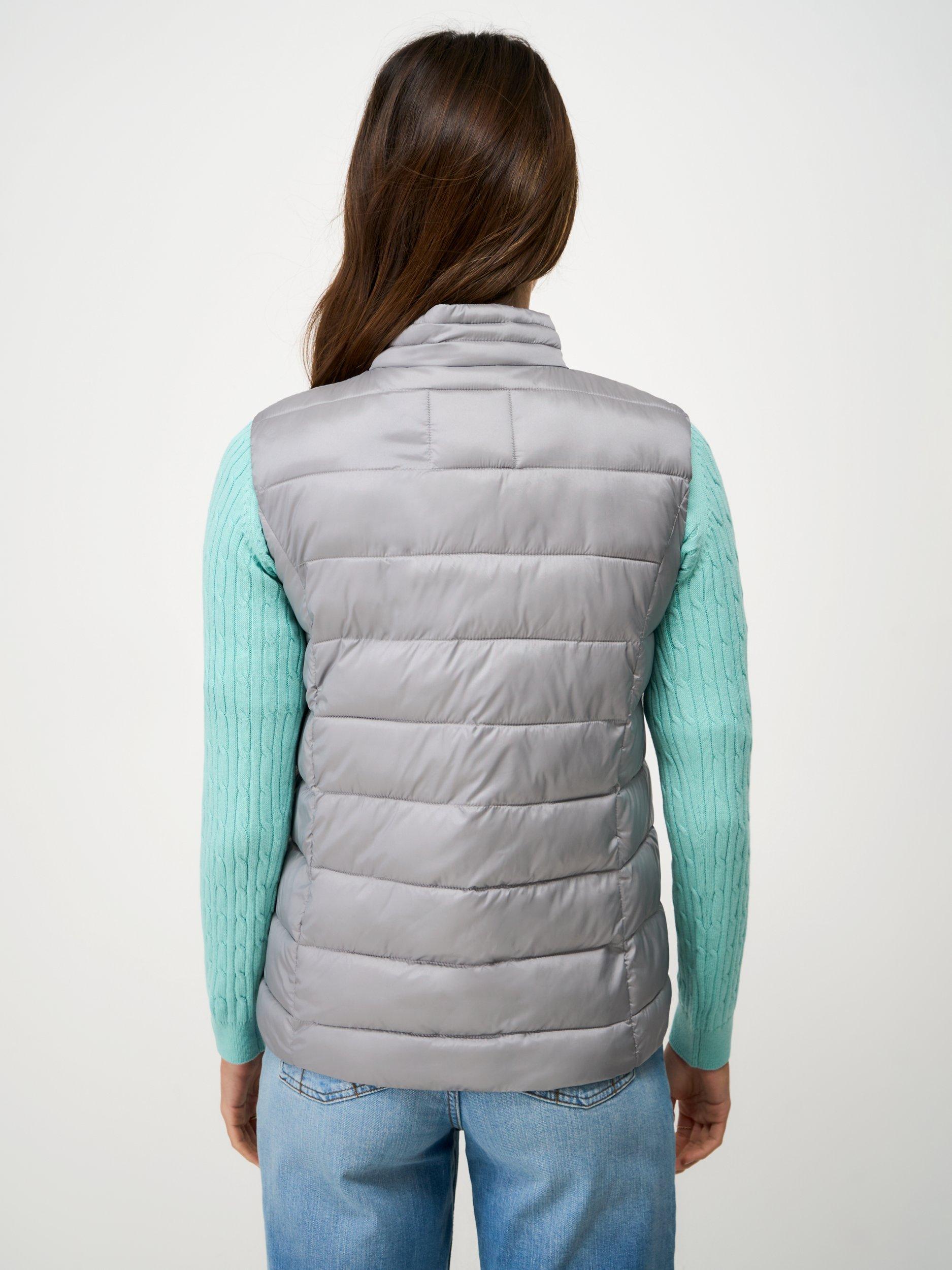 Product image 2 of 5, which shows Crew Clothing Metallic Padded Gilet, Silver Grey, 10