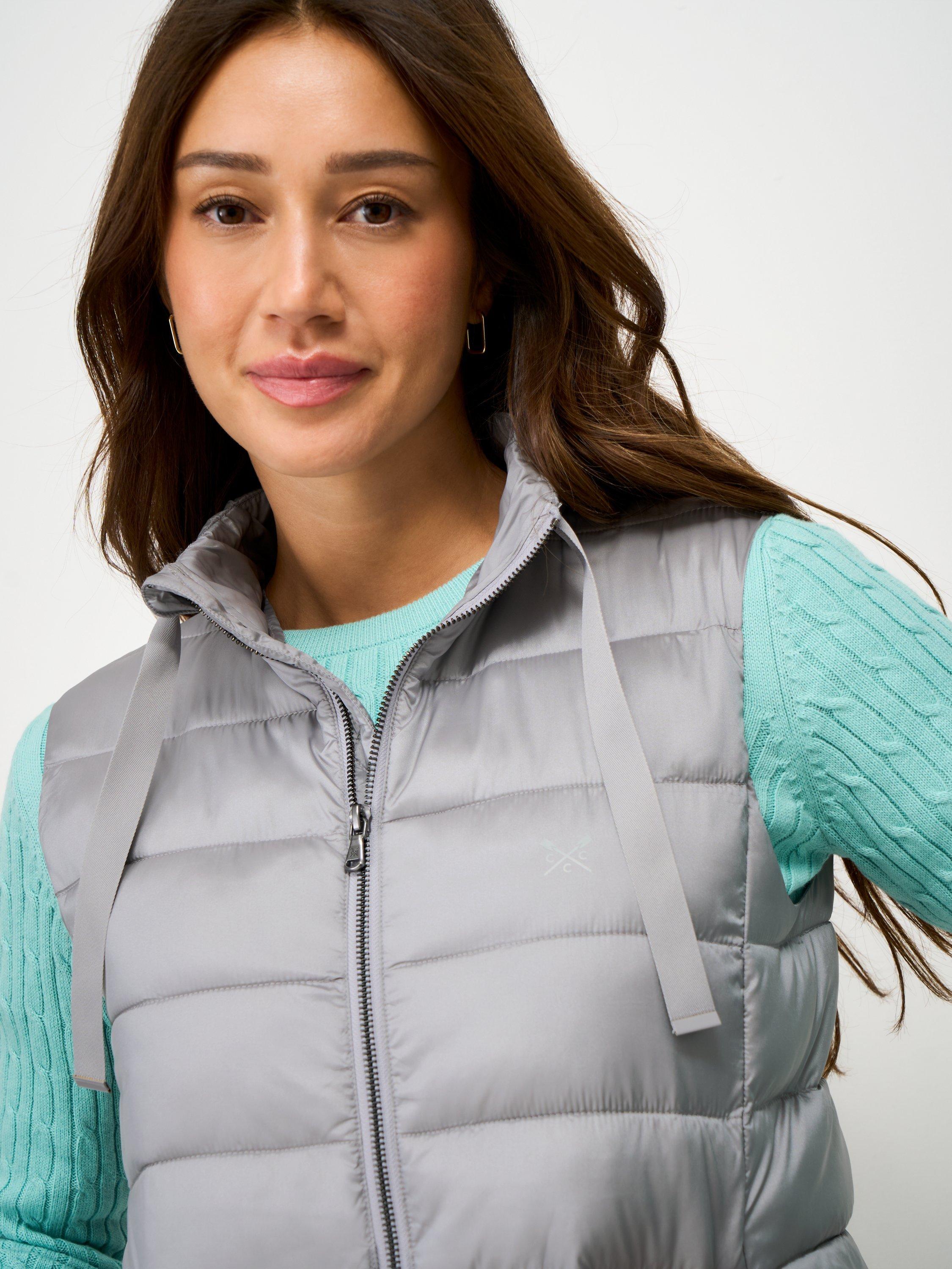 Product image 4 of 5, which shows Crew Clothing Metallic Padded Gilet, Silver Grey, 10