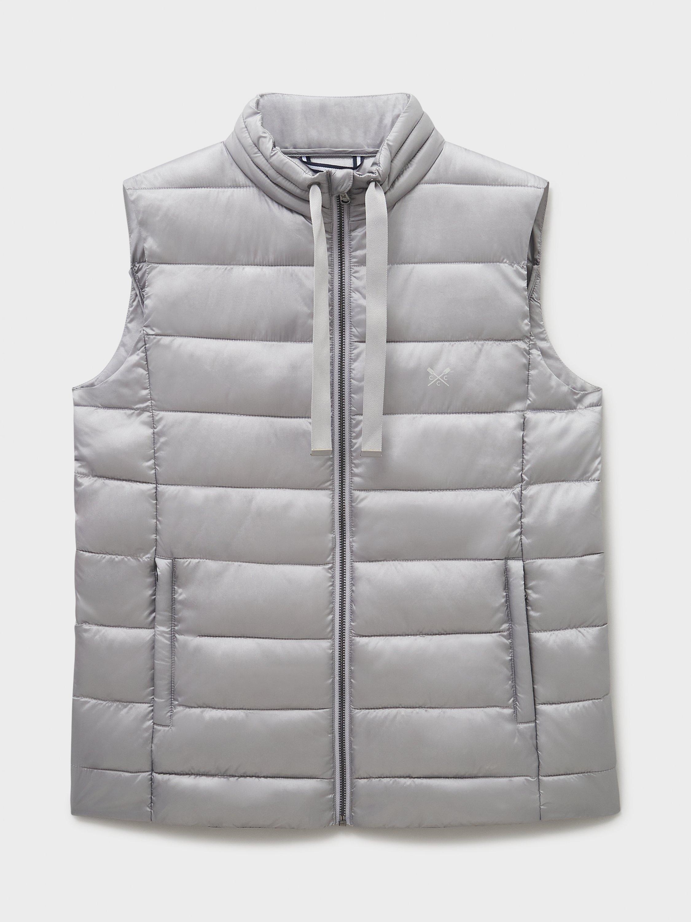 Product image 5 of 5, which shows Crew Clothing Metallic Padded Gilet, Silver Grey, 10