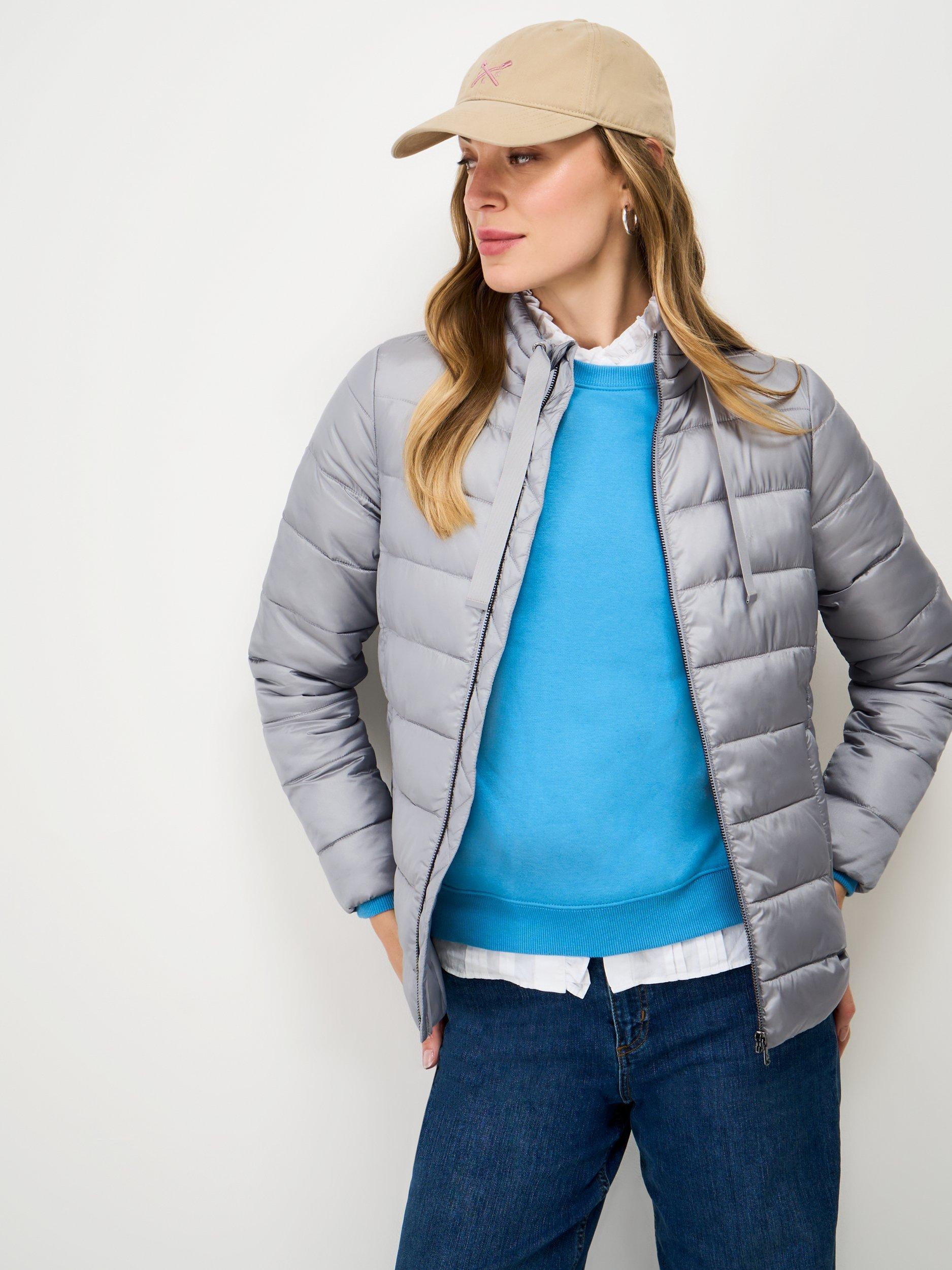 Product image 1 of 5, which shows Crew Clothing Metallic Padded Jacket, Silver Grey, 10