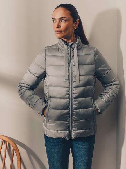 Crew Clothing Metallic Padded Jacket, Silver Grey, Silver Grey