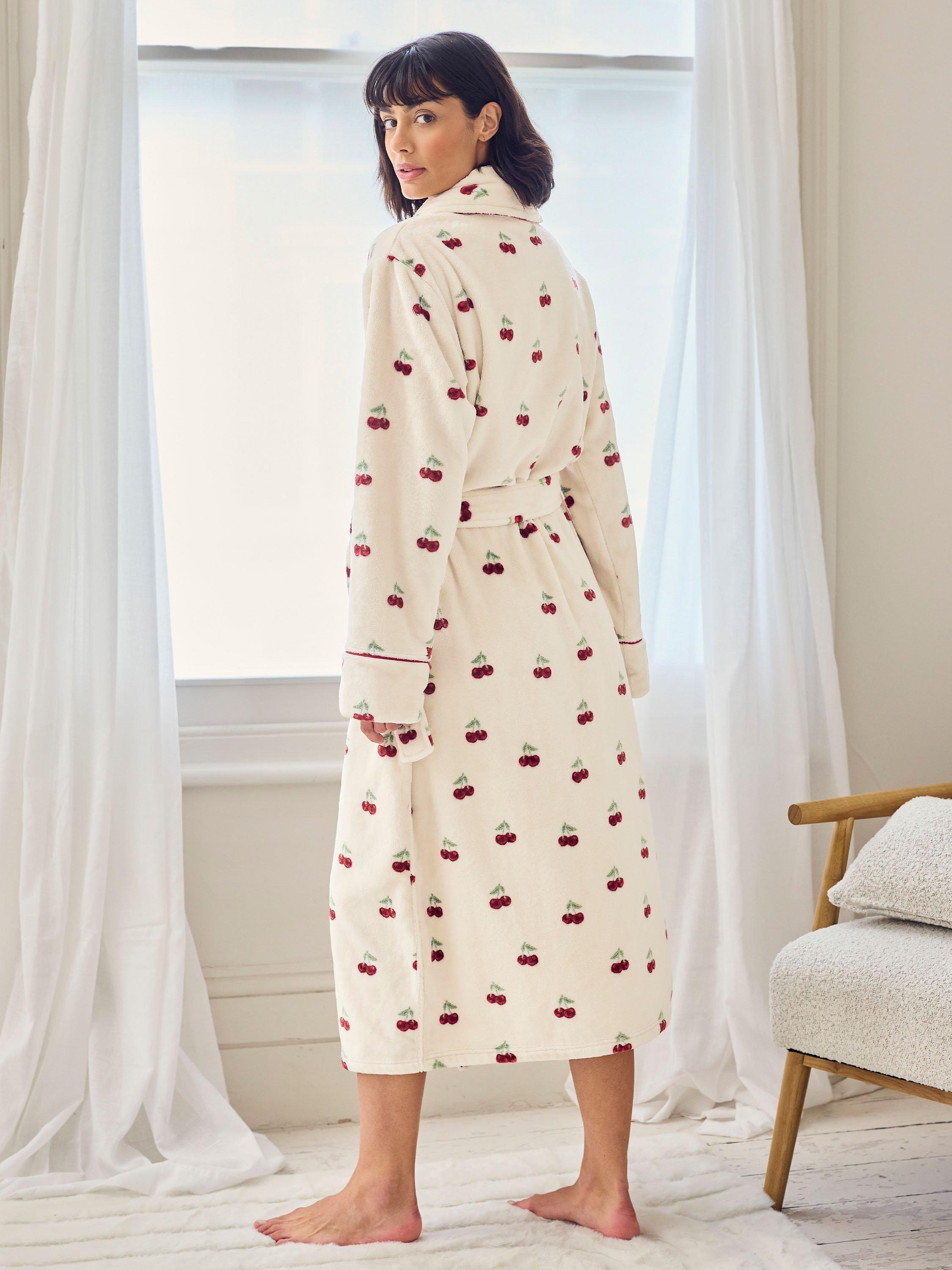 Product image 3 of 5, which shows Chelsea Peers Cherry Fleece Dressing Gown, Off White/Multi, 10