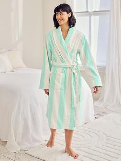 Chelsea Peers Stripe Towelling Dressing Gown, Turquoise/Cream