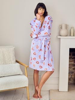 Chelsea Peers Shrimp Heart Fleece Dressing Gown, Lilac/Multi, Lilac/Multi