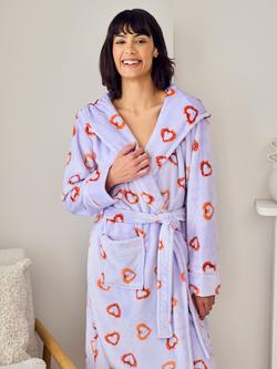 Chelsea Peers Shrimp Heart Fleece Dressing Gown, Lilac/Multi - view 2, Lilac/Multi