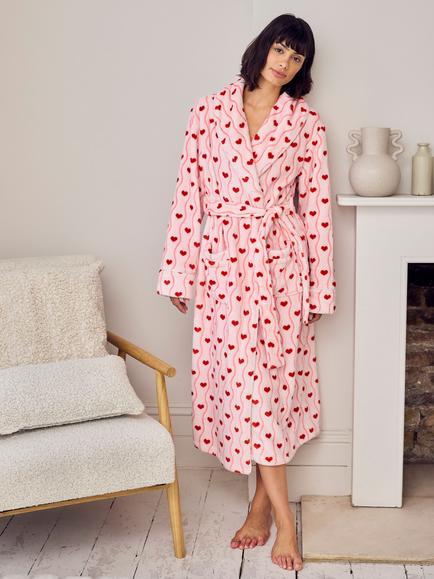 Chelsea Peers Wavy Stripe Heart Dressing Gown, Pink/Red, Pink/Red