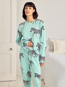 Chelsea Peers Zebra Print Long Pyjama Set, Turquoise/Multi - view 2, Turquoise/Multi