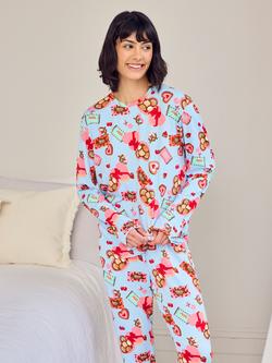 Chelsea Peers Petite Chocolate Box Jersey Long Pyjama Set, Blue/Multi - view 2, Blue/Multi