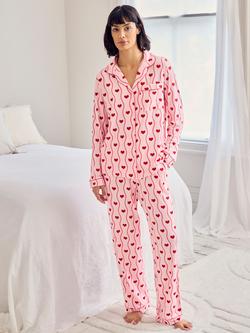 Chelsea Peers Petite Wavy Stripe Button Through Long Pyjama Set, Pink, Pink