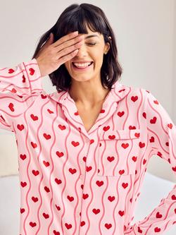 Chelsea Peers Petite Wavy Stripe Button Through Long Pyjama Set, Pink - view 2, Pink