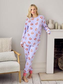 Chelsea Peers Shrimp Heart Jersey Long Maternity Pyjama Set, Lilac/Multi, Lilac/Multi