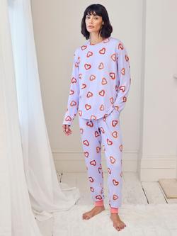 Chelsea Peers Shrimp Heart Jersey Long Pyjama Set, Lilac/Multi, Lilac/Multi
