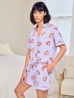 Chelsea Peers Shrimp Heart Button Through Short Pyjama Set, Lilac - view 2, Lilac
