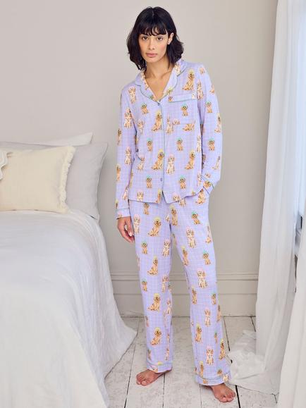 Chelsea Peers Spa Dogs Button Through Long Pyjama Set, Lilac, Lilac