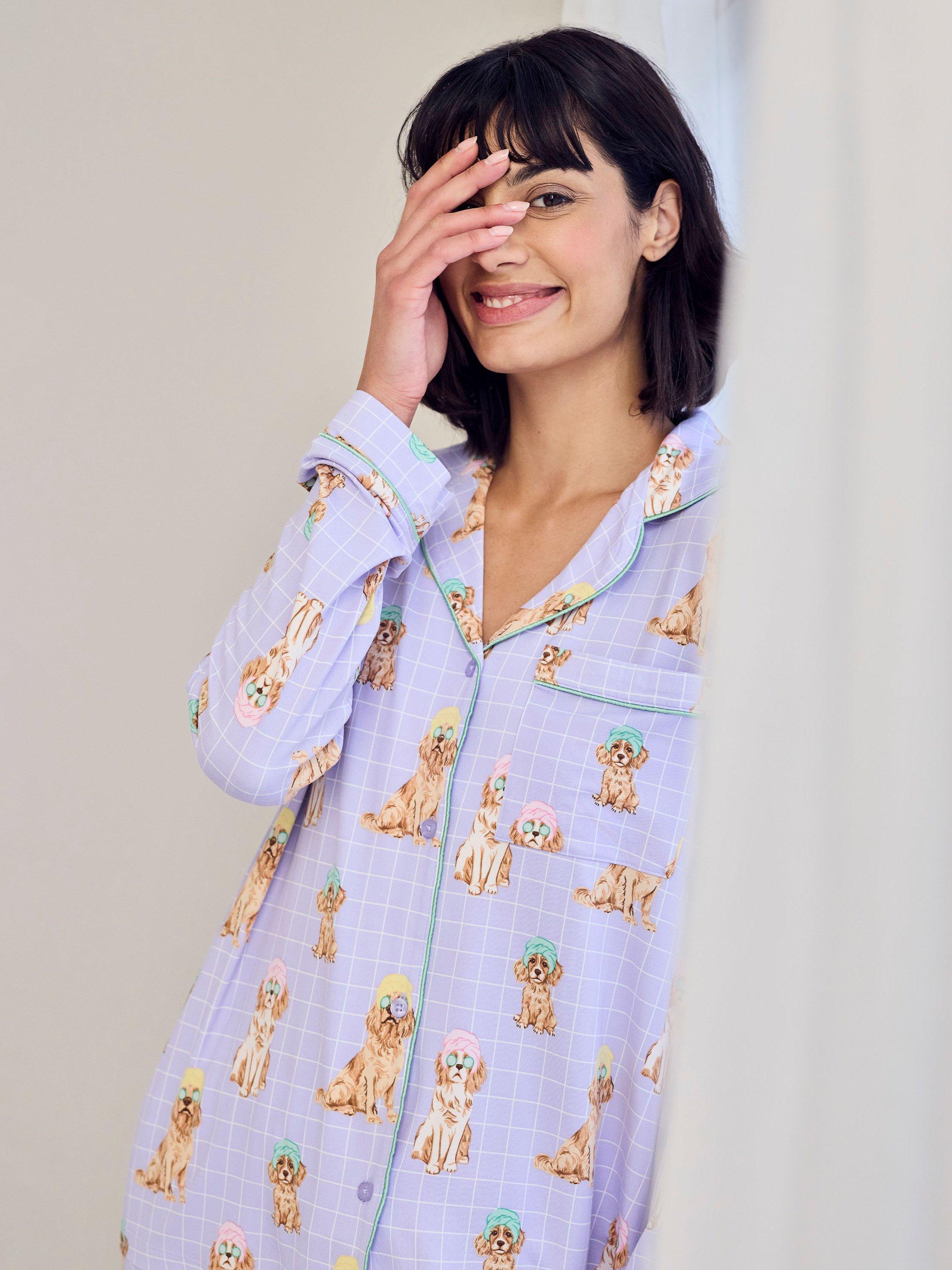 Product image 5 of 6, which shows Chelsea Peers Spa Dogs Button Through Long Pyjama Set, Lilac, 10