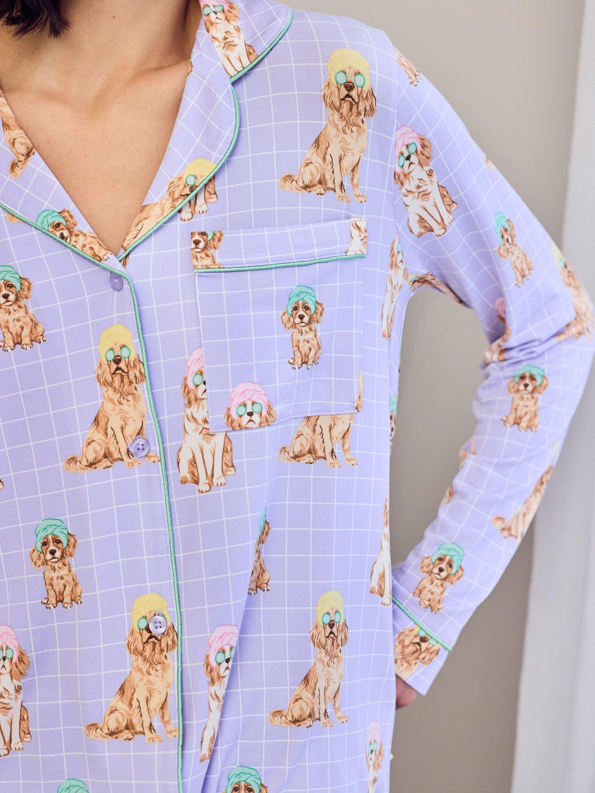 Product image 6 of 6, which shows Chelsea Peers Spa Dogs Button Through Long Pyjama Set, Lilac, 10