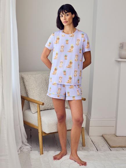 Chelsea Peers Spa Dogs Jersey Short Pyjama Set, Lilac/Multi - view 2, Lilac/Multi