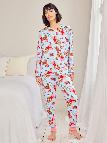 Chelsea Peers Tall Chocolate Box Jersey Long Pyjama Set, Blue/Multi, Blue/Multi