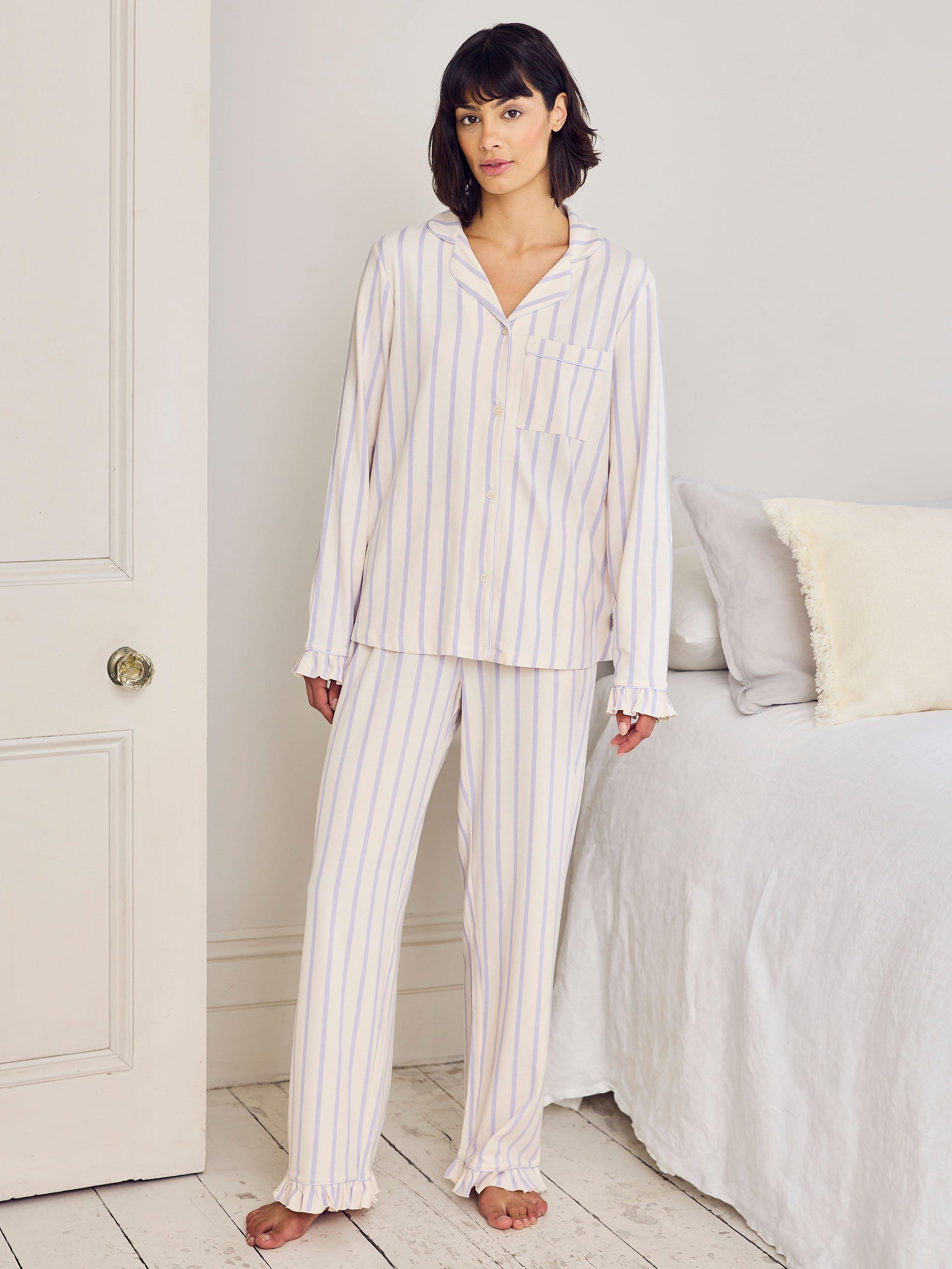 Product image 1 of 8, which shows Chelsea Peers Tall Stripe Long Pyjama Set, Lilac/Mutli, 10