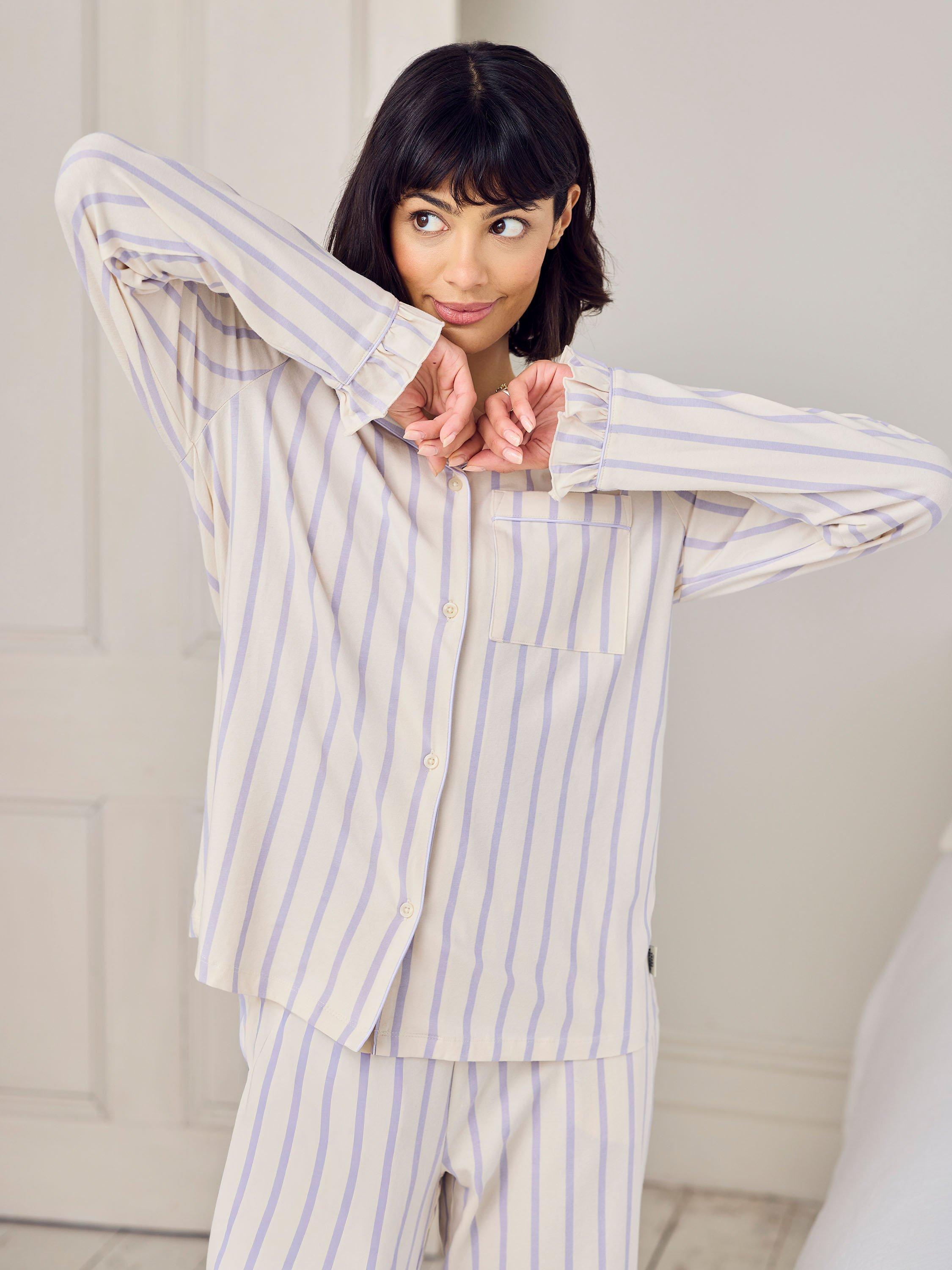 Product image 5 of 8, which shows Chelsea Peers Tall Stripe Long Pyjama Set, Lilac/Mutli, 10