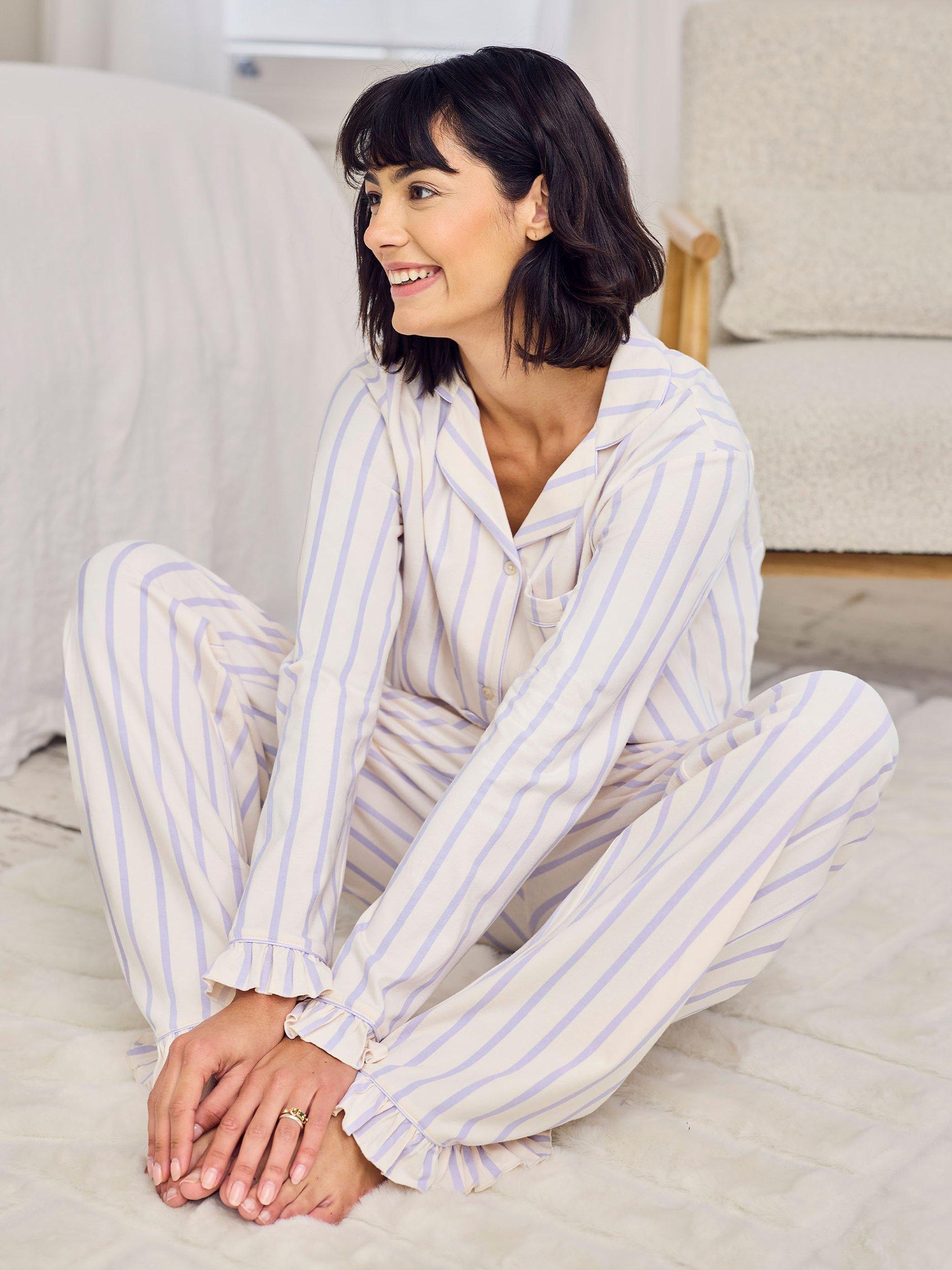 Product image 6 of 8, which shows Chelsea Peers Tall Stripe Long Pyjama Set, Lilac/Mutli, 10