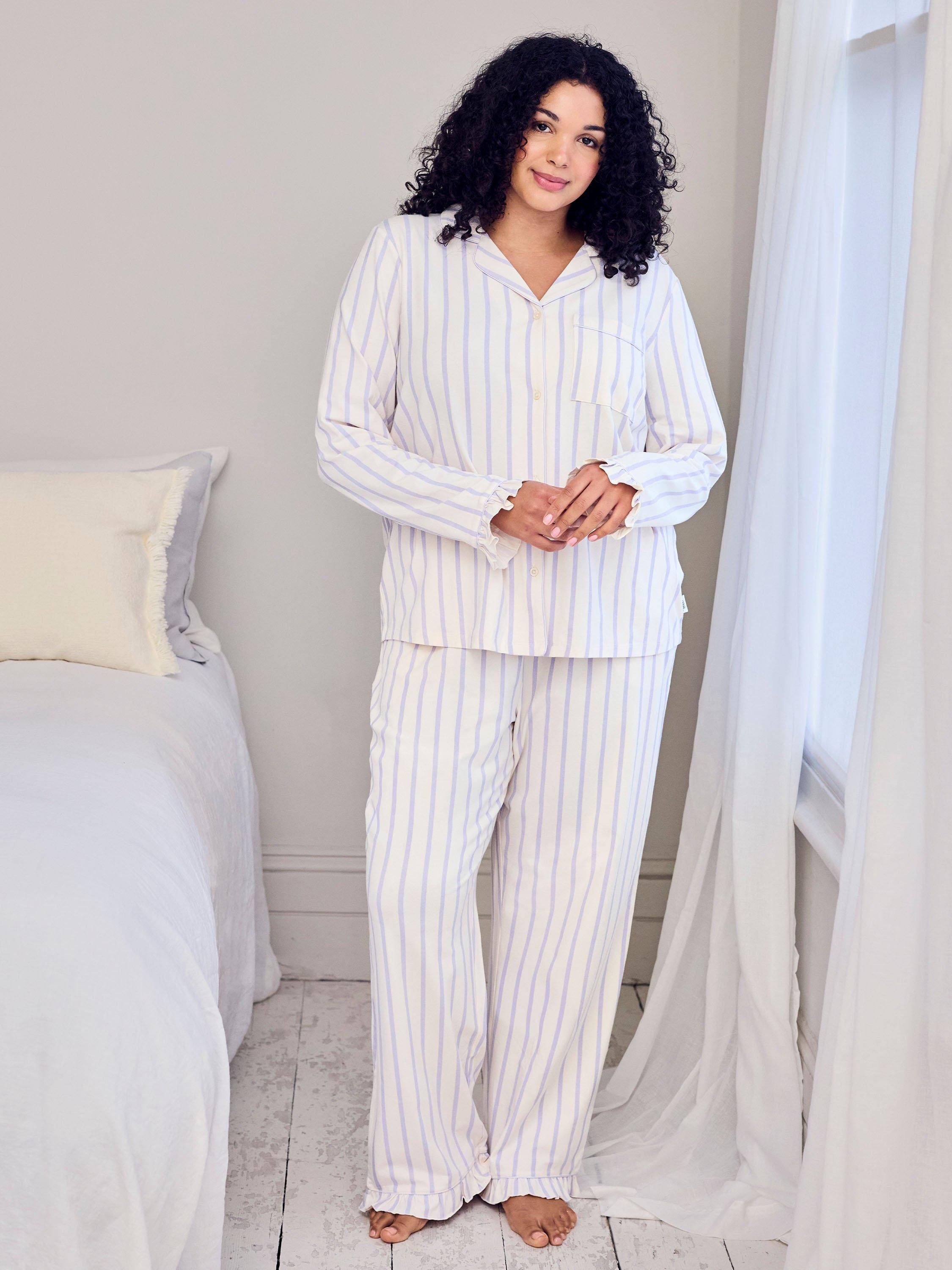 Product image 7 of 8, which shows Chelsea Peers Tall Stripe Long Pyjama Set, Lilac/Mutli, 10