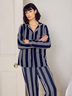 Chelsea Peers Tall Stripe Long Pyjama Set, Navy/White - view 2, Navy/White