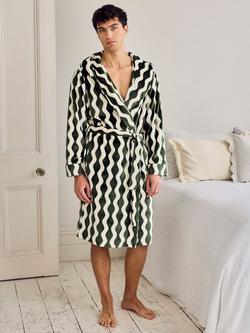 Chelsea Peers Wavy Stripe Hooded Dressing Gown,  Khaki, Khaki