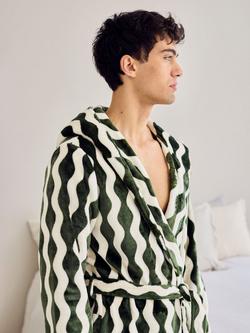 Chelsea Peers Wavy Stripe Hooded Dressing Gown,  Khaki - view 2, Khaki