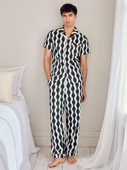 Chelsea Peers Cotton Poplin Wavy Stripe Short Sleeve Pyjama Set, Khaki, Khaki