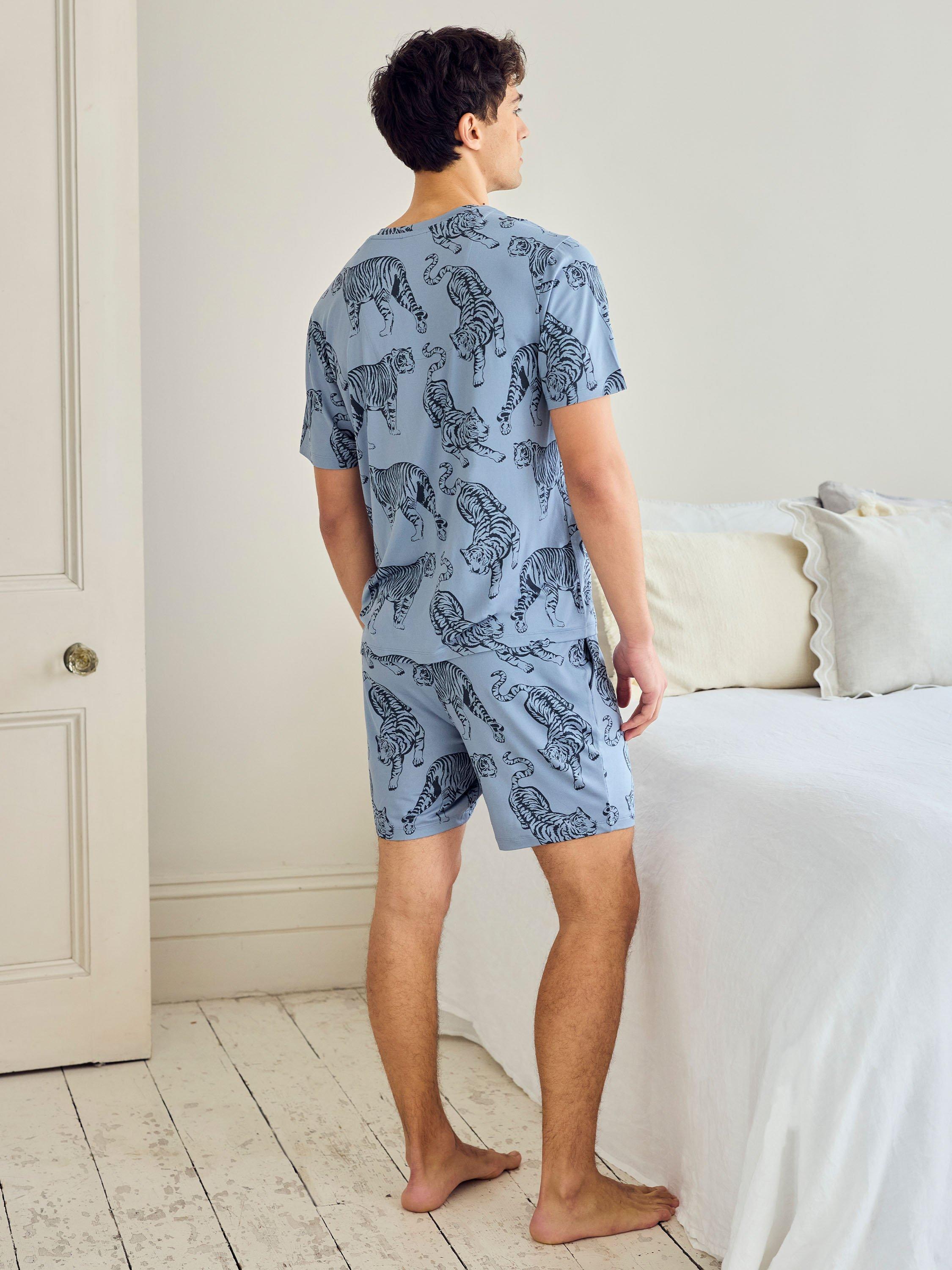 Product image 4 of 5, which shows Chelsea Peers Tiger Print Short Pyjama Set, Blue, L