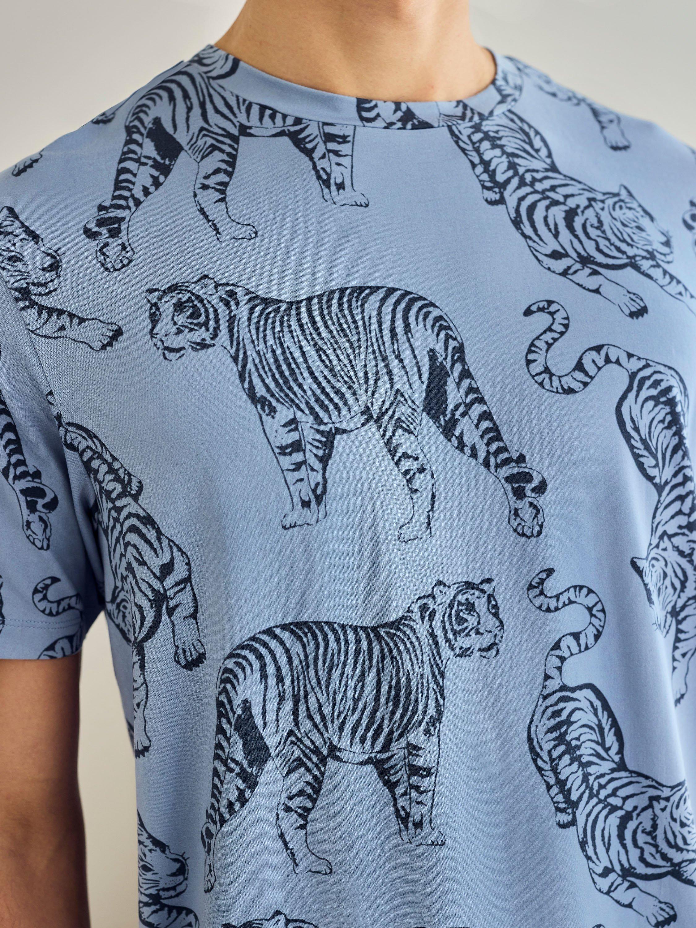 Product image 5 of 5, which shows Chelsea Peers Tiger Print Short Pyjama Set, Blue, L