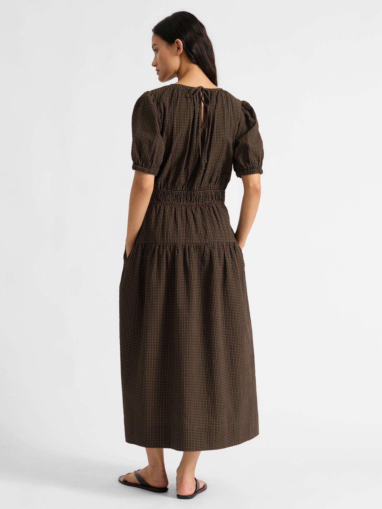 Product image 2 of 4, which shows Albaray Gingham Midi Dress, Brown, 8
