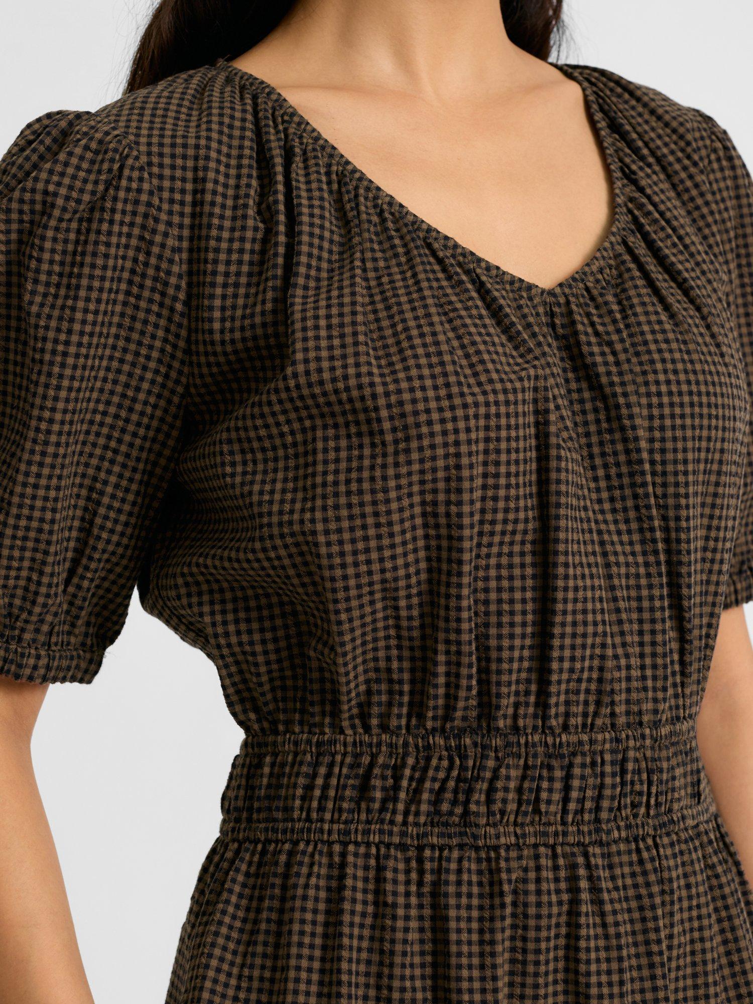 Product image 3 of 4, which shows Albaray Gingham Midi Dress, Brown, 8