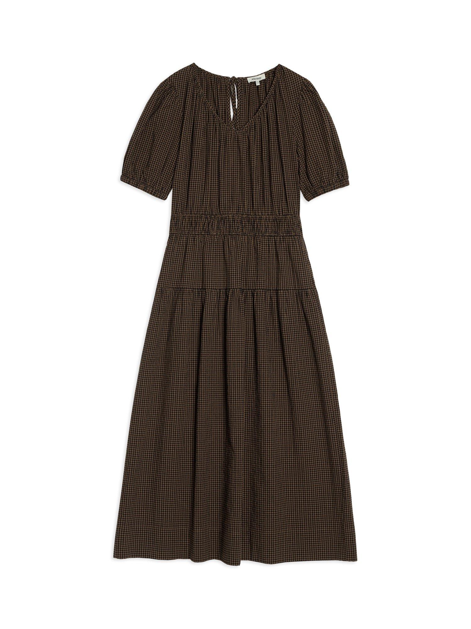 Product image 4 of 4, which shows Albaray Gingham Midi Dress, Brown, 8