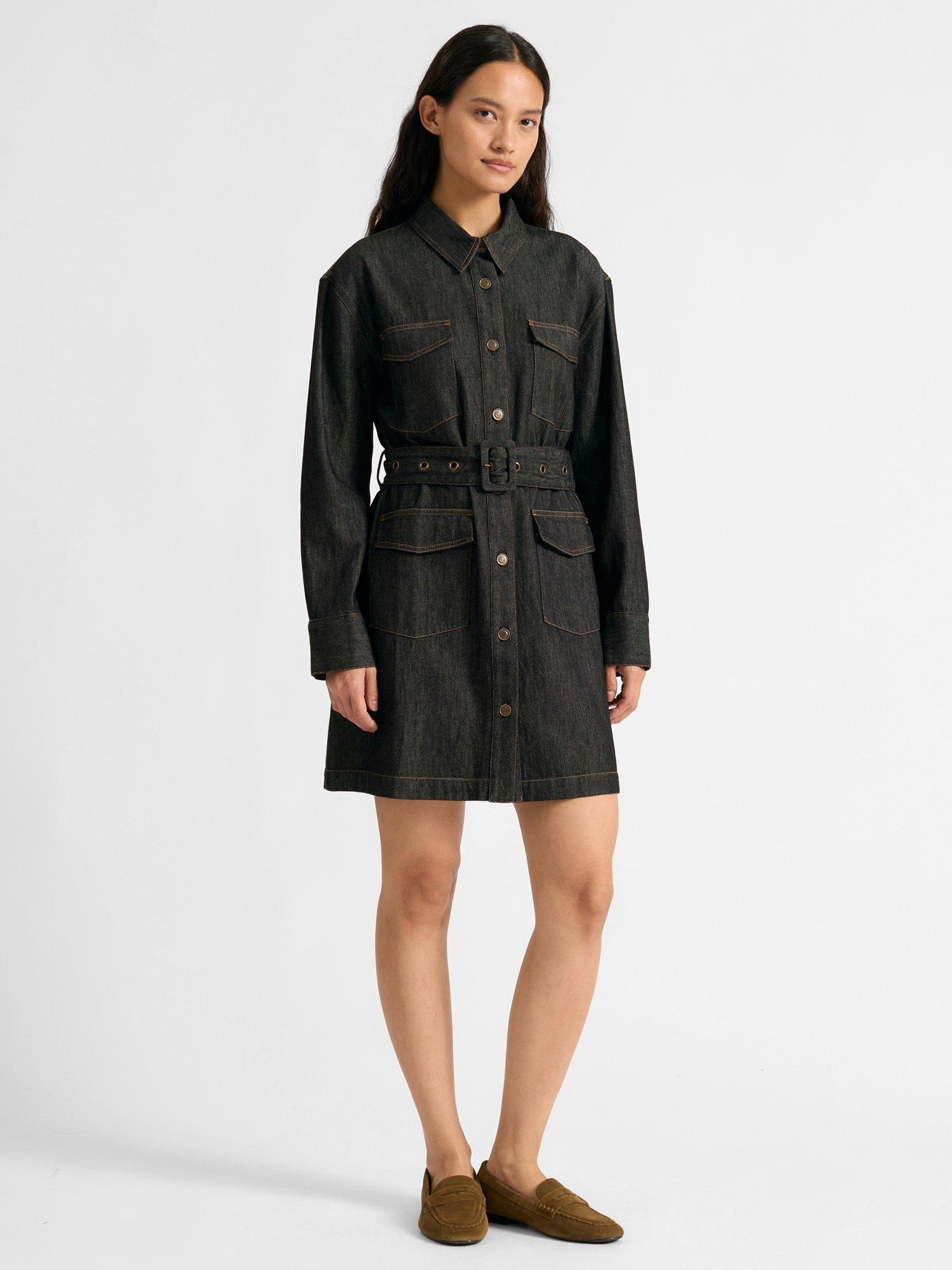 Product image 1 of 4, which shows Albaray Denim Shirt Mini Dress, Black, 8