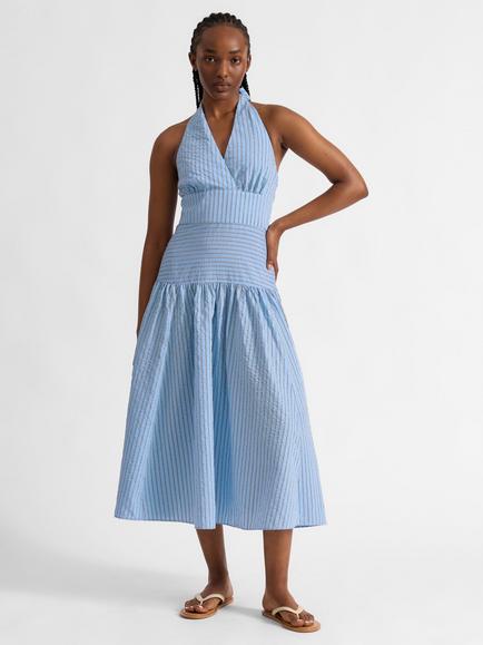 Albaray Stripe Halterneck Sun Dress, Blue, Blue