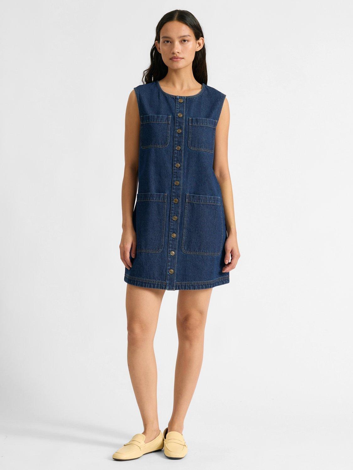 Product image 1 of 4, which shows Albaray Sleeveless Denim Mini Dress, Indigo, 8