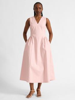Albaray Cotton Sateen Gathered Midi Dress, Dusty Pink, Dusty Pink