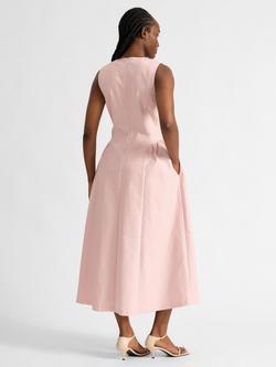 Albaray Cotton Sateen Gathered Midi Dress, Dusty Pink - view 2, Dusty Pink