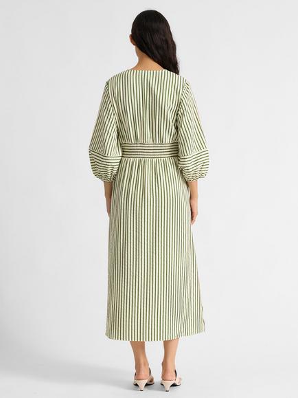 Albaray Stripe Shirt Midi Dress, Green - view 2, Green