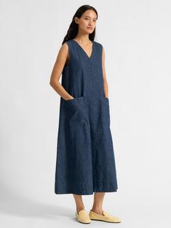 Albaray V-Neck Denim Midi Dress, Indigo, Indigo