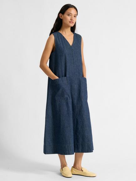 Albaray V-Neck Denim Midi Dress, Indigo, Indigo