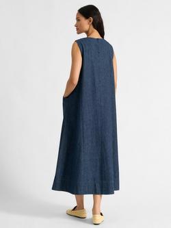 Albaray V-Neck Denim Midi Dress, Indigo - view 2, Indigo