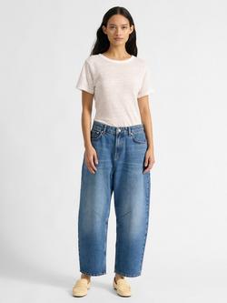 Albaray Mid Rise Barrel Leg Jeans, Mid Wash Blue, Mid Wash Blue