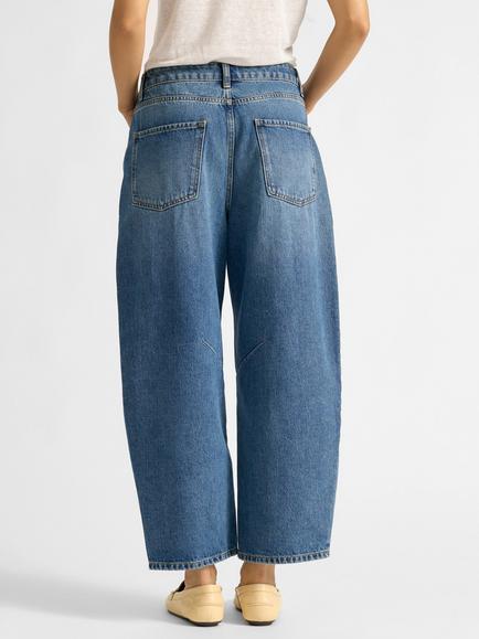 Albaray Mid Rise Barrel Leg Jeans, Mid Wash Blue - view 2, Mid Wash Blue